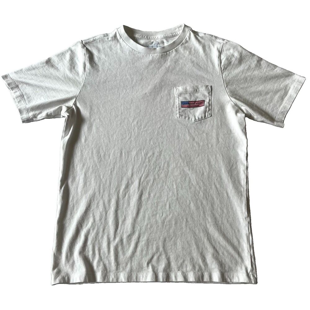Vineyard Vines American Flag Boys Kids Short Sleeve T-Shirt Youth M 12-14 White